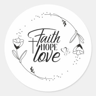 Sticker Rond Foi, Espoir Amour avec Croix, Coeurs, Floral