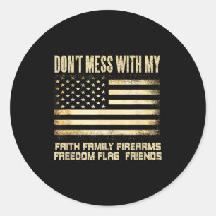 Sticker Rond Foi Famille Armes à feu Drapeau Dom Américains Ami