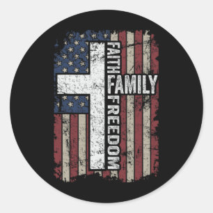 Sticker Rond Foi Famille Liberté - Vintage Chrétien Patriotique