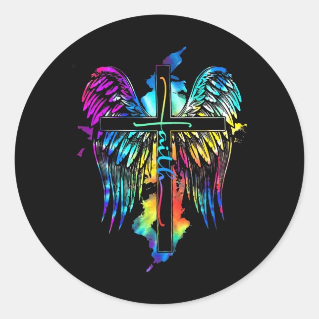 Sticker Rond Foi Jésus Aime Christ Croix Image religieuse (Devant)