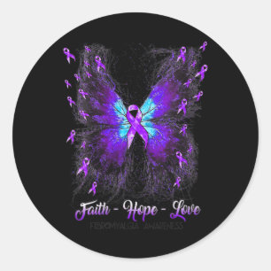 Sticker Rond Foi papillon Espoir Aimer Fibromyalgie Sensibilisa