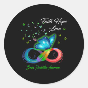 Sticker Rond Foi papillon Hope Amour Handicap cérébral Aware