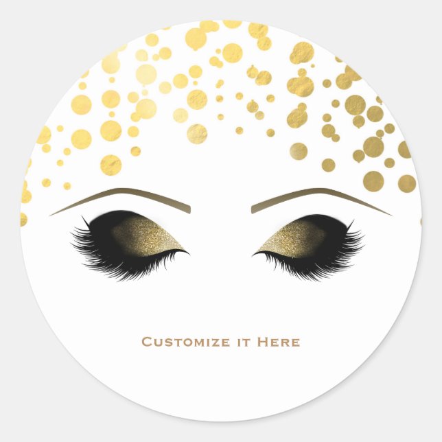 Sticker Rond Foil Confetti Dots Gold Maquillage Eyelashes Glam (Devant)