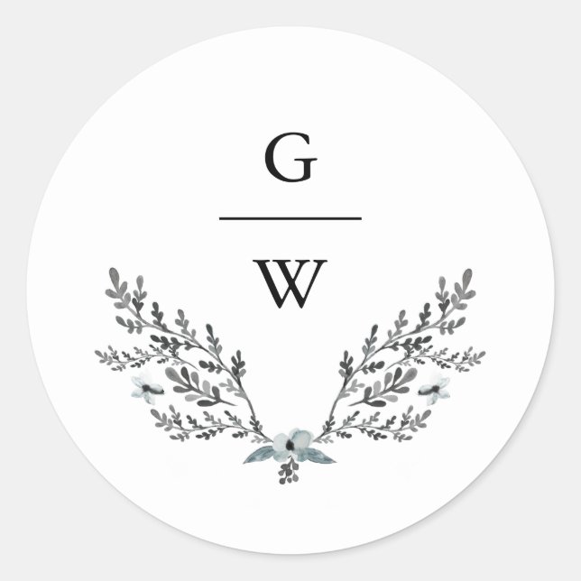 Sticker Rond Foliage délicat et Mariage de monogramme (Devant)