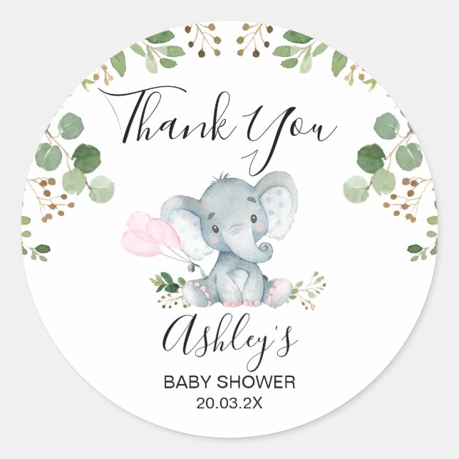 Sticker Rond Foliage Elephant Baby shower Favor (Devant)