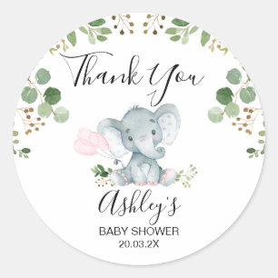 Sticker Rond Foliage Elephant Baby shower Favor