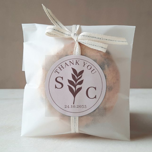 Sticker Rond Foliage simple TerracottaMariage Favoriser Monogra (Créateur téléchargé)