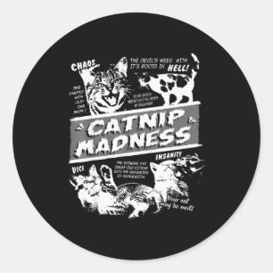 Sticker Rond Folie à l'herbe à chat Chaton mignon Chat drôle Hu