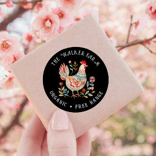 Sticker Rond Folk Colorful Farm Oeufs frais