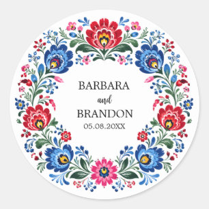 Sticker Rond Folk polonais Polska Floral Traditionnel Vintage