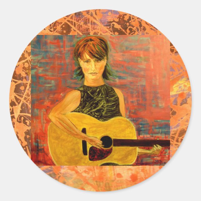 Sticker Rond folk singer bruyère acoustique (Devant)