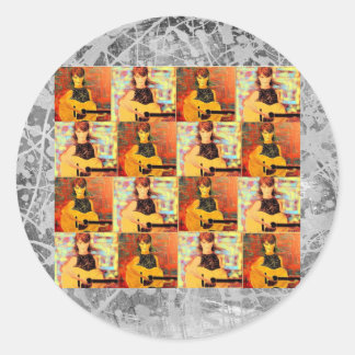 Sticker Rond folk singer fille collage argent drip