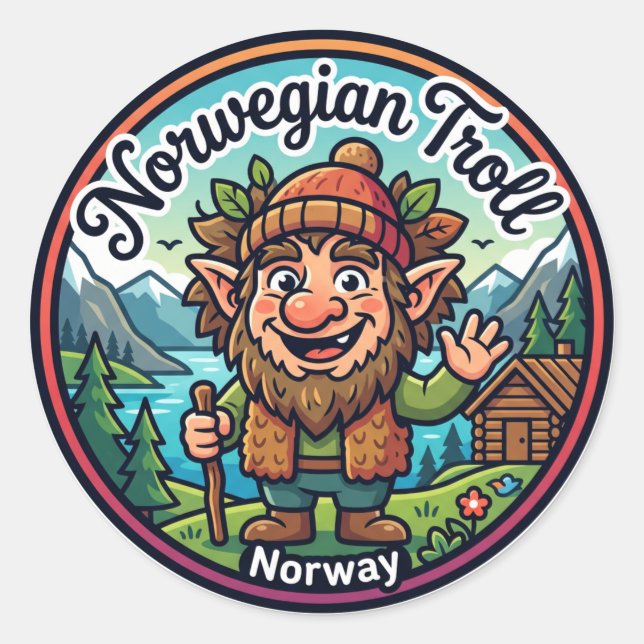 Sticker Rond Folklore du troll norvégien Norvège (Devant)