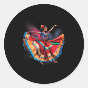 Sticker Rond Folklorico Femme Danser Patrimoine Mexicain Folk D
