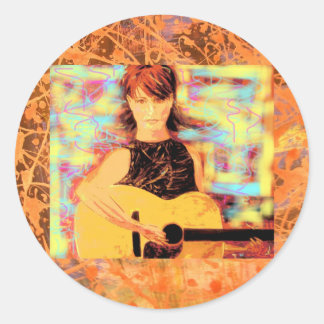 Sticker Rond folksinger acoustique goutte d'eau