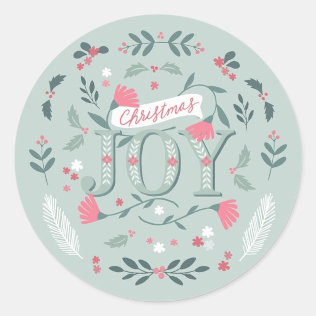 Sticker Rond Folksy Christmas Joy Floral & Berries (Devant)