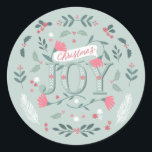 Sticker Rond Folksy Christmas Joy Floral & Berries<br><div class="desc">Illustration Joy design</div>