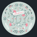 Sticker Rond Folksy Christmas Joy Floral & Berries<br><div class="desc">Illustration Joy design</div>