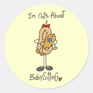 Sticker Rond Folle de babysitting Tshirts et Cadeaux