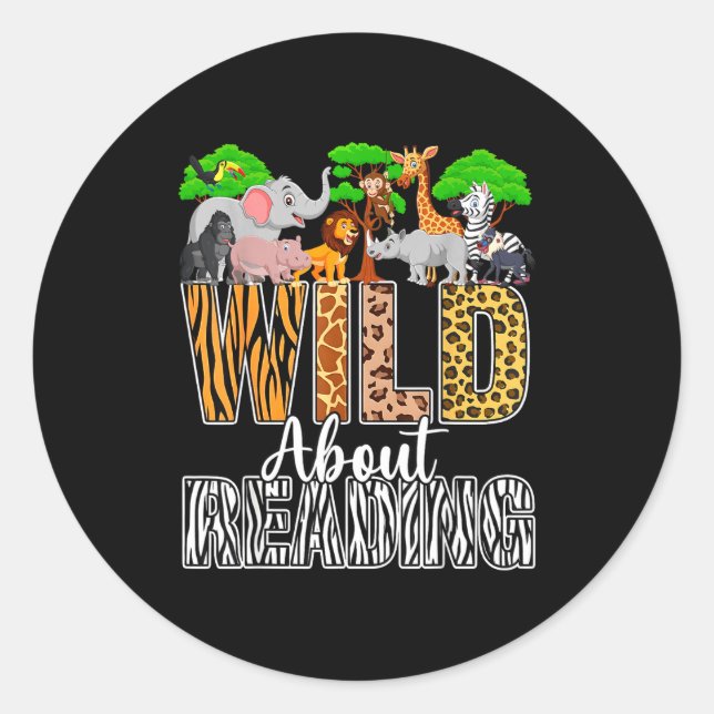 Sticker Rond Folle de lecture amoureuse des animaux de zoo ense (Devant)