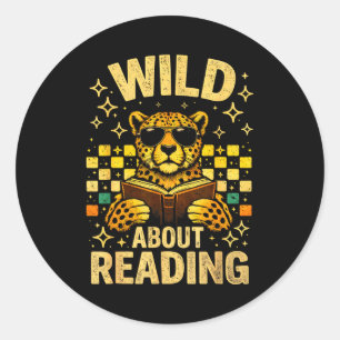 Sticker Rond Folle de lecture amoureux de livre d'animaux drôle