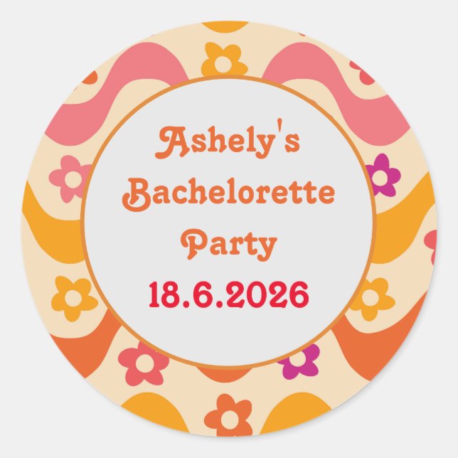 Sticker Rond Folle et fiancée, fête de bachelorette rétro des a (Devant)