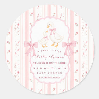 Sticker Rond Folle Oie "En Liberté" Baby Shower Rose