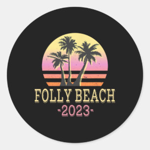 Sticker Rond Folly Beach Rétro Plage Vacances en Famille Femmes