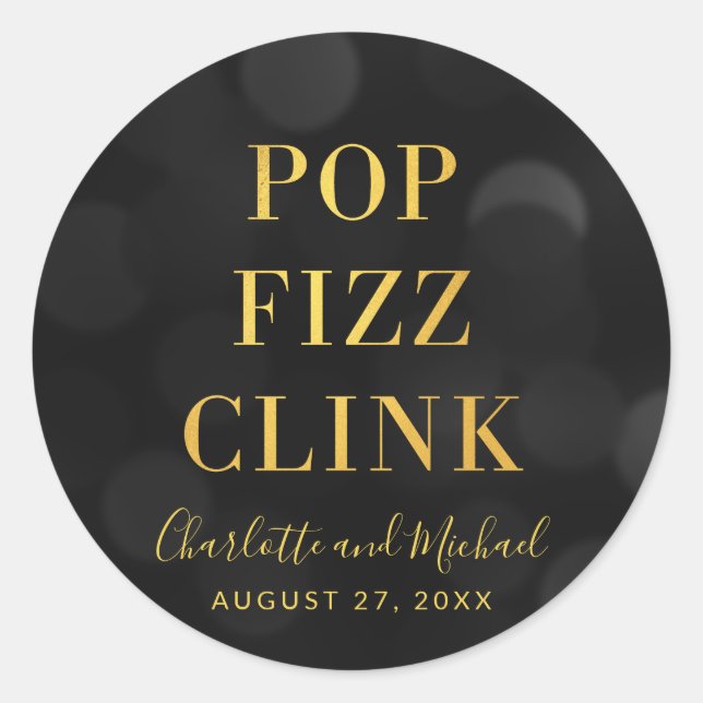 Sticker Rond Fond Bokeh Faux Or Pop Fizz Clink (Devant)