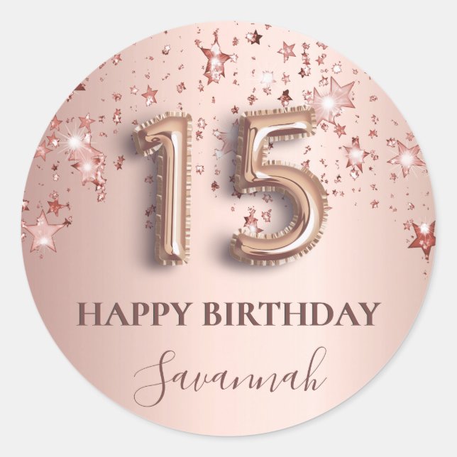 Sticker Rond Fond de ballon rose or rose Quinceanera (Devant)