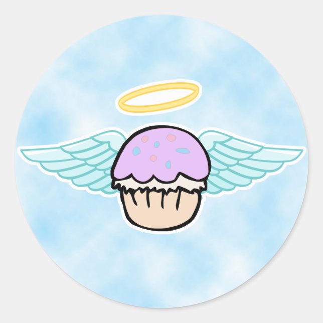 Sticker Rond fond de nuage, ange cupcake sans texte (Devant)