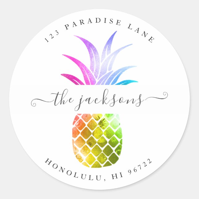 Sticker Rond Fond DIY de Pineapple Arc-en-ciel Iridescent (Devant)