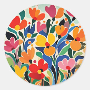 Sticker Rond Fond floral abstrait, vibrant,