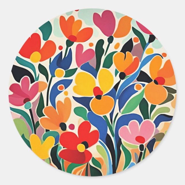 Sticker Rond Fond floral abstrait, vibrant, (Devant)