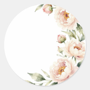 Sticker Rond Fond floral élégant de pivoine rose en aquarelle
