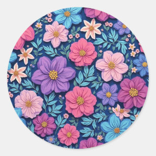 Sticker Rond Fond floral, rose et violet,