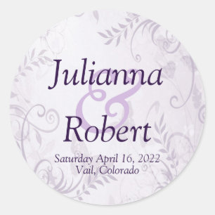 Sticker Rond Fond floral violet mariage classique rond