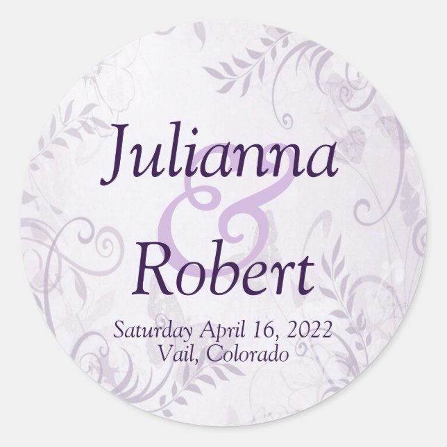 Sticker Rond Fond floral violet mariage classique rond (Devant)
