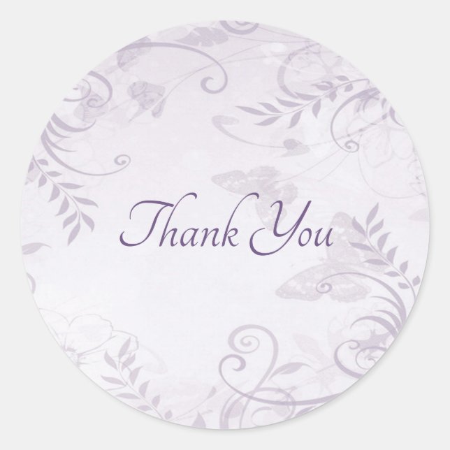 Sticker Rond Fond floral violet merci rond classique  (Devant)