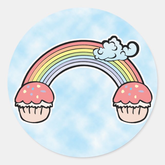 Sticker Rond fond nuageux, Cupcakes Fin de l'Arc-en-Ciel (Devant)