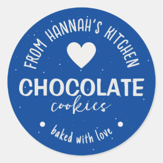 Sticker Rond Fond Pailleté Bleu Foncé Cuits Avec Amour