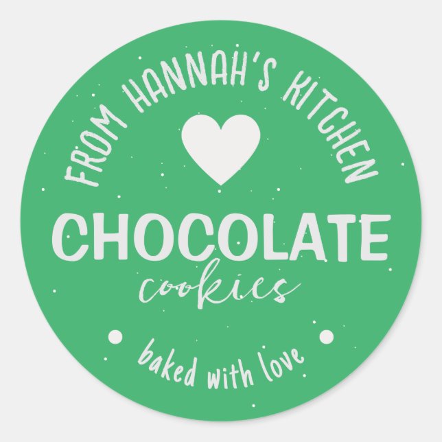 Sticker Rond Fond Pailleté Vert de Mer Cuisiné avec Amour (Devant)