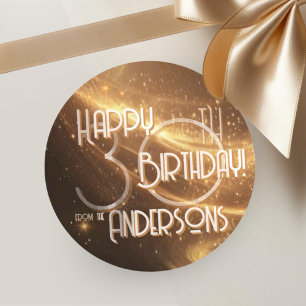 Sticker Rond Font Champagne Couleur d'Anniversaire Glamour Élég