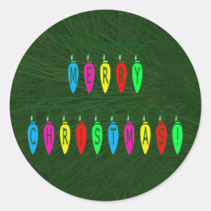 Sticker Rond Font coloré Joyeux Feux Noël