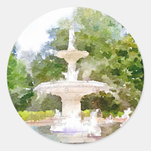Sticker Rond Fontaine de Forsyth dans la copie d'aquarelle de