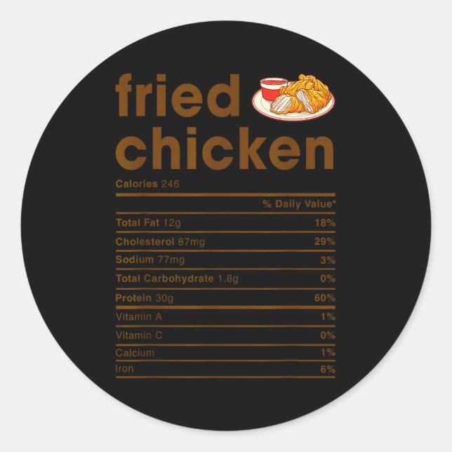 Sticker Rond Food Nutrition Facts Shirts Co. Fried Chicken Nutr (Devant)