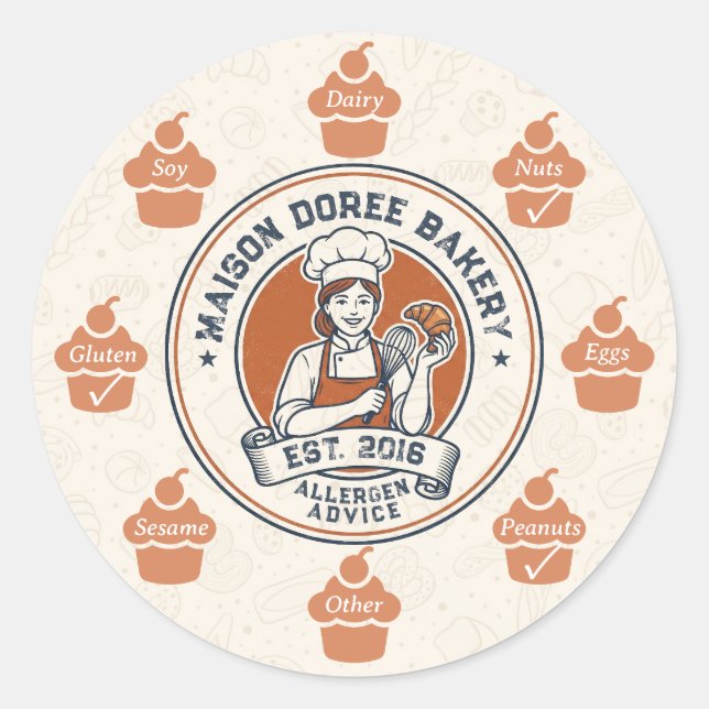 Sticker Rond Food Safety Allergy Alert Bakery Pastry Chef Gold (Devant)