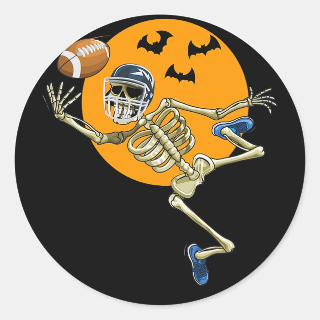 Sticker Rond Football américain Squelette Halloween Hommes garç (Devant)