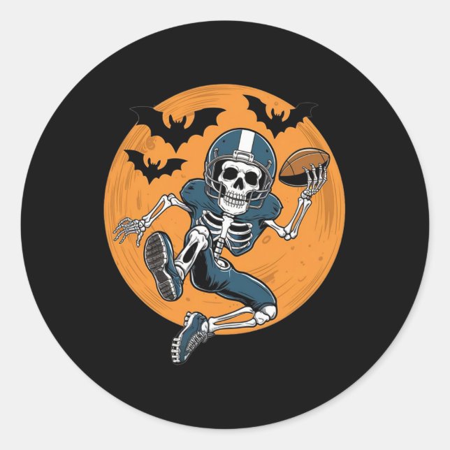 Sticker Rond Football américain squelette Halloween Imaginaire  (Devant)