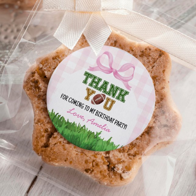 Sticker Rond Football Fille Anniversaire Fête Pink Bow (Créateur téléchargé)